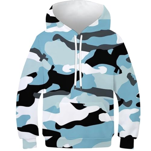 Sweat à capuche enfant camouflage imprimé 3D avec poche 11-13 ans