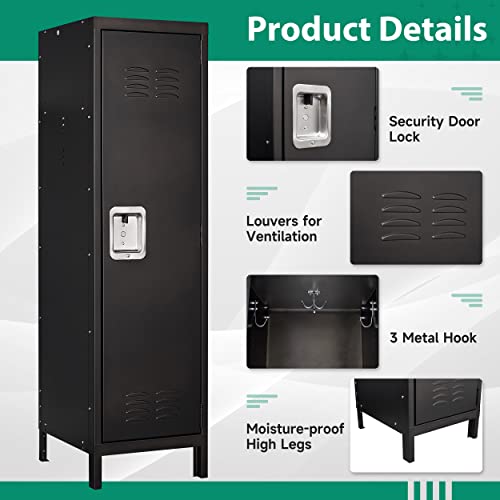 Letaya Metal Locker with Lock,55\" Storage Cabinet Steel Retro Wardrobe with Lockable Doors for Home Office Employees School Dormitory Gym (1 Door)