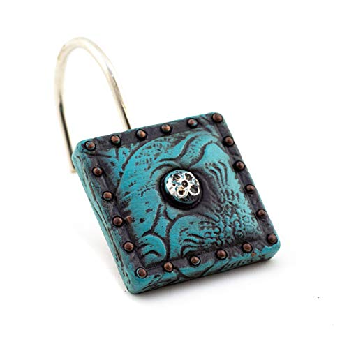 WESTERN TURQUOISE CONCHO SHOWER CURTAIN HOOKS 12pc