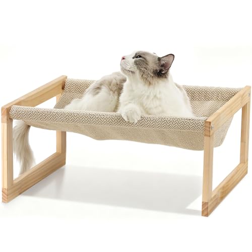 FUKUMARU Dog Bed, Large Breathable Elevated Cat Hammock, Wooden Cat Beds for Outdoor and Indoor, 21 Inch Raised Pet Beds Suitable for Cats, Puppy, Bunny and Small Animal