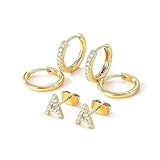 XFSRG 6 Piezas Letra Pendientes Mujer Chapado Oro Piercing Oreja con Circonita Cúbica Brillantes Set de Piercing Pendientes Minimalistas Regalo Joyeria para Mujer Niña