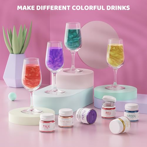 Wwtop Essbarer Glitzer 6 Farben - Glitzerpulver für Getränke, Geschmacksneutrales Lebensmittel Glitzer, Glitzerpuder für Schokolade, Kuchen, Fondant, Cocktails, Drinks, Flüssigkeiten - 3g/Flasche