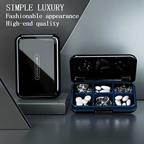 Image of DUBSTAR Small Pill Box for Purse, Moisture Waterproof Travel Pill Case with 6 Compartments, Daily Pill Organizer for Vitamins & Medication (L-Black)