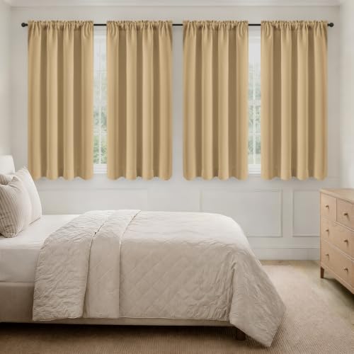 Image of MIULEE Dark Beige Blackout Curtains 4 Panels Set 72 Inch Length Bedroom | Thermal Curtains for Summer Heat, Light Blocking Privacy Window Drapes, Top&Bottom Rod Pocket