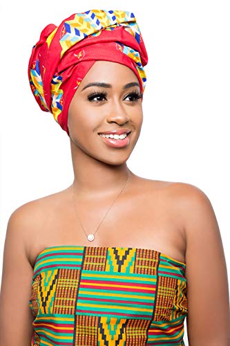 P2BAA African Print Wax Head Wrap Cotton Extra Long 71”x22”2