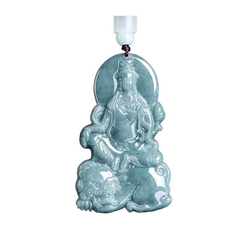 Pendentif Guanyin jadéite collier Bodhisattva Simhanada amulette rugissement lion 50g
