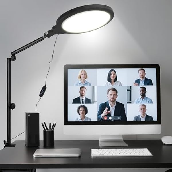 Ring Light for Streaming, 10'' Full Screen LED Ring Light for Desk with Adjustable Arm, Video Conference Lighting for Zoom Meetings, Live Streaming, Content Creator, TikTok, YouTube, Black