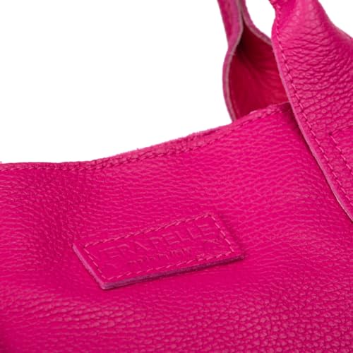 Vezze Sac shopping en daim sac en cuir italien - solide et imperméable - grand compartiment principal - plusieurs poches et poignées - et bandoulière - Fuchsia – vue 5