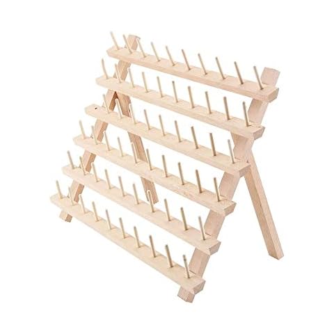 CellDeal Wooden Folded Thread Rack 60 Spool Thread Wooden Storage Rack, Sewing Embroidery Bobbins Thread Organizer, Sewing Craft Tools Gift Cover