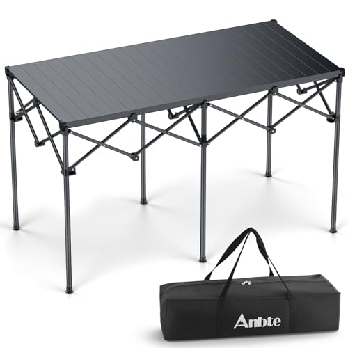 Heavy-Duty Camping Table Support 264lbs, 48 x 23.6 Large Roll Up Camping Table for 6-8 People with Carry Bag, Waterproof, Portable, for Backyard BBQ Tailgating Picnic Party, Black