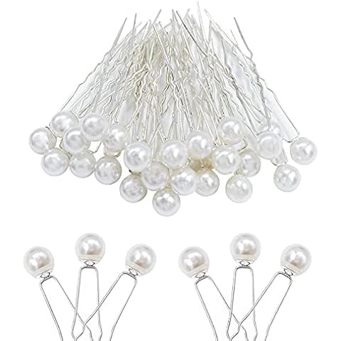 TOSCOS 30Pcs Pearl Hair Pins, Pearls Clips for Wedding Bridal U Shaped Hair Clip Pearl Crystal Hair Pins for Women Girls Bridesmaids Party Prom (2.75inch, Silver) Cover