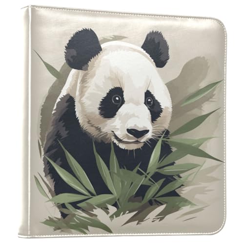 JIPONI Panda Eat Leaves Large Photo Album, DIY Leather Cover Scrapbook Albums for 4x6 5x7 6x8 Pictures, Self Adhesive Memory Book for Wedding, Baby, Family
