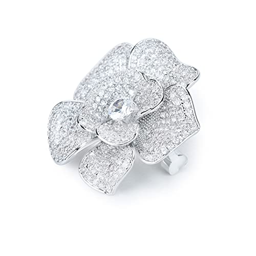 Image of Elegant Crystal Blooming Rose Flower Brooch Lapel Pin Breastpin for Women Birdal Cardigan Hat Scarf Suit Sweater Floral Pins