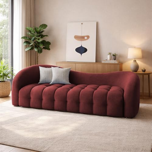 Image of Casaliving Ariana Modern Premium Boucle Fabric Sofa, Upholstered 3 Seater Sofa Set for Living Room, (Maroon Colour) Premium Boucle Fabric Sofa