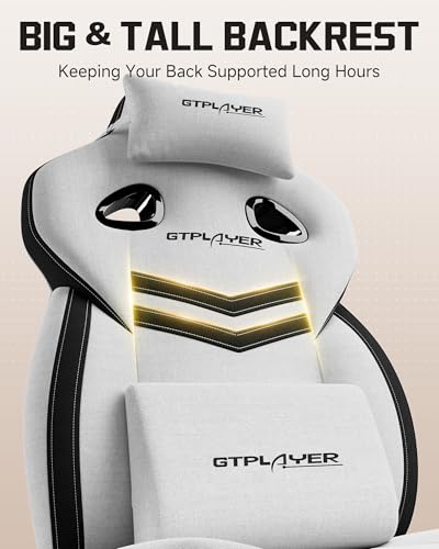 Image of GTPLAYER Gaming Chair for Adults, Ergonomic High Back Chair with Footrest | Big & Tall Computer Video Gaming Chair, Comfort Wide Seat with Lumbar Support for Big /Tall, Office /Home, Linen, Bright Grey