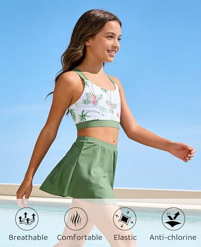 Image of Girls 2 Piece Tankini Swimsuit Summer Boyshort Bathing Suit with Beach Skirt Swimwear 5-16 Years