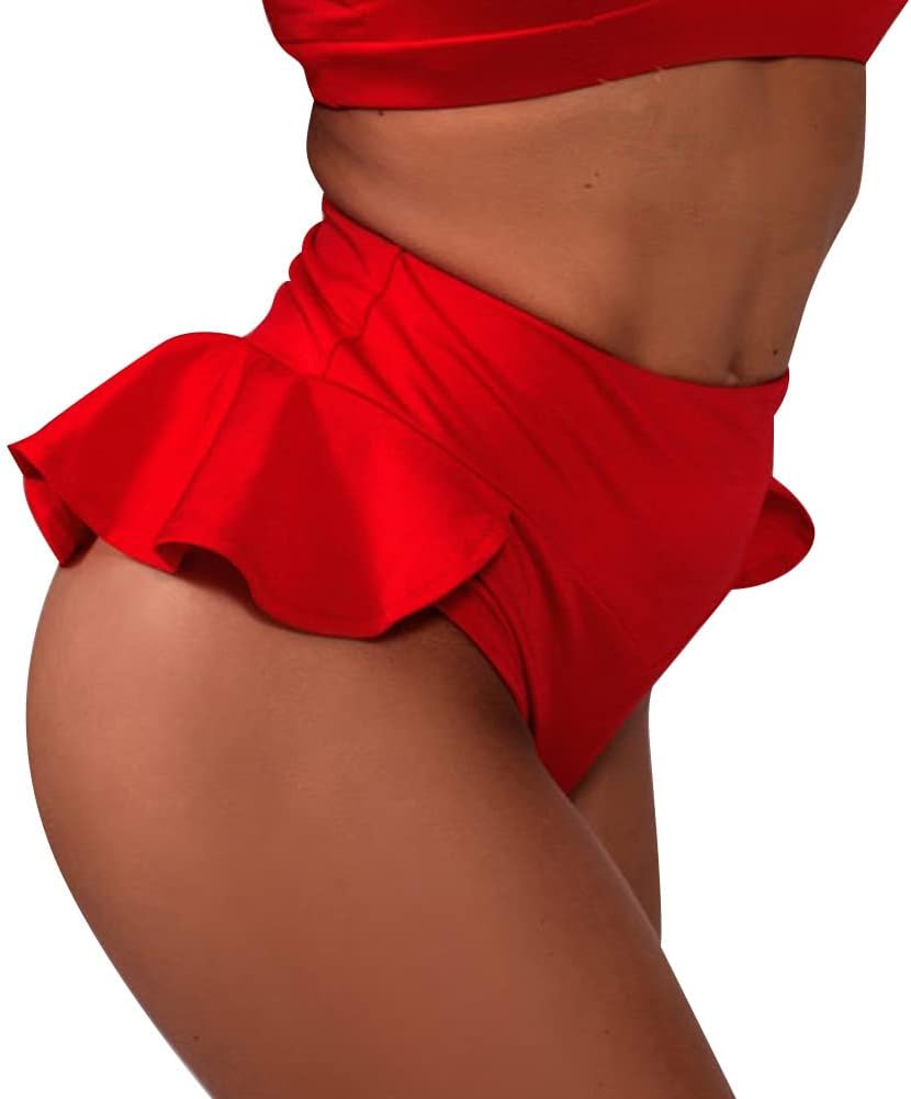 Women's Ruffle High Waisted Yoga Shorts Booty Hot Panties Butt Lifting Short Workout Gym Dance Shorts Clubwear