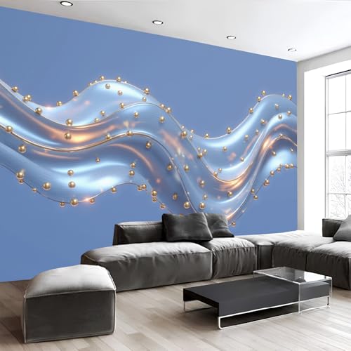 Papel pintado pared perla ondulada azul claro 200x140cm para salón y dormitorio 3D 6
