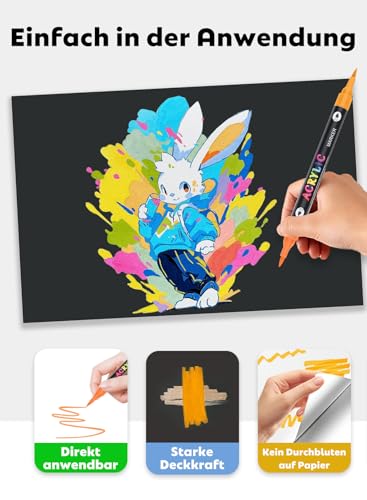 HornedDragon 24 Farben Acrylstifte Set, 12er Acrylic Marker Doppelspitze Pinselspitze, Acrylstifte für Steine Wasserfest, Acrylmarker für Eier, Holz, Leinwand, Kunststoff, Glas