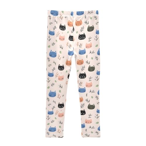 Colorful Cat Leaves Girls Leggings Soft Stretch Workout Yoga Dance Pants for Kids Casual Tights2