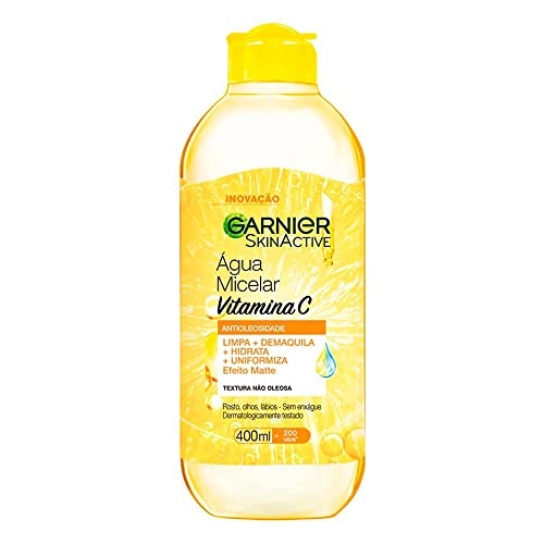 Garnier SkinActive, Água Micelar Antioleosidade com Vitamina C, Remove a Maquiagem e Ilumi...