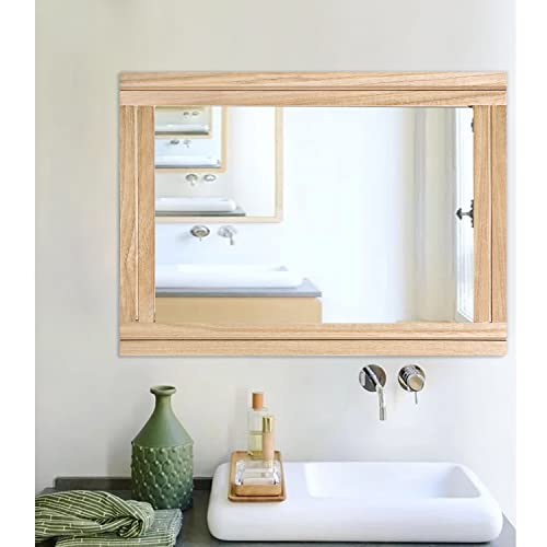 Aazzkang Rustic Mirrors For Wall 20"X16" Rectangle Wood Frame Mirror Farmhouse Bedroom Bathroom Decorative Mirror #TOP3