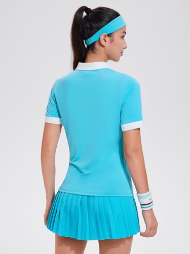 Image of Tennis Skirt Sets for Women Zipper Color Block High Waisted Golf Polo Two Piece Skirt Set Women 2 Piece Outfits