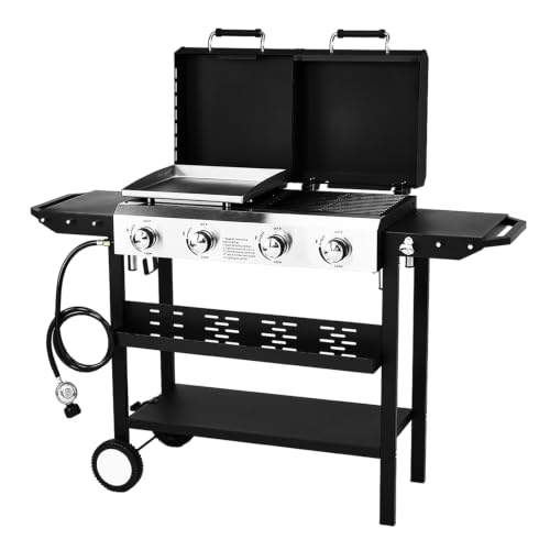 ROVSUN 4 Burner Propane Gas Grill & Griddle Combo, 40000 BTU Freestanding