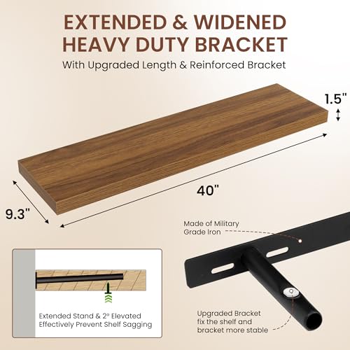 Image of Dreamland 40 Inches Floating Shelves for Wall, 9.3 inch Deep Long Floating Shelves Set of 2, Large Display & Storage Shelf, Wall Shelf for Bathroom Bedroom Living Room Kitchen Office, Walnut