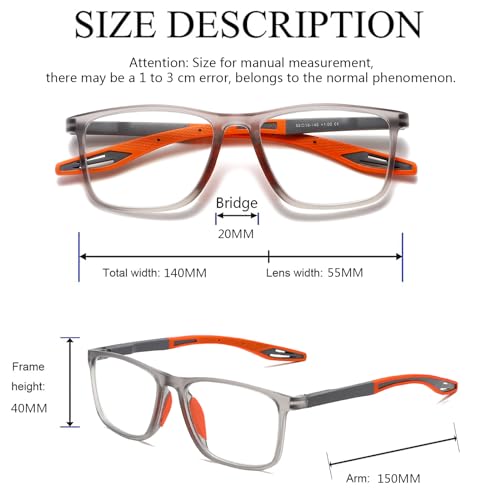 Hubeye TR90 Sports Reading Glasses for Men and Women Square Comfortable Flexible Blue Light Blocking Computer Reader (Orange, 0.00) - Image 3