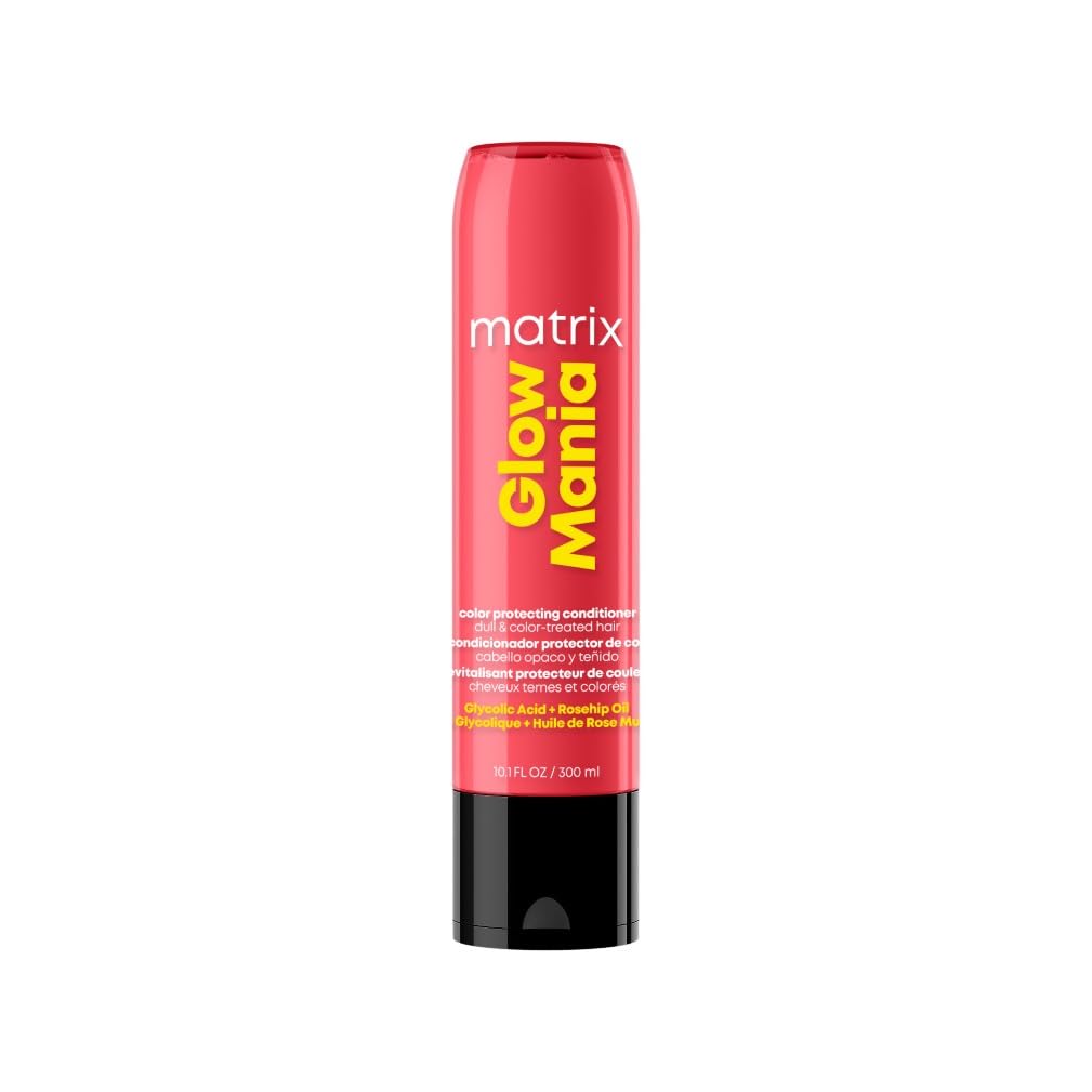 Matrix Glow Mania Colour Protecting Conditioner, Enhances Shine and Vibrancy with Glycolic Acid and Rosehip Oil, 300ml, For Dull and Colour-Treated Hair