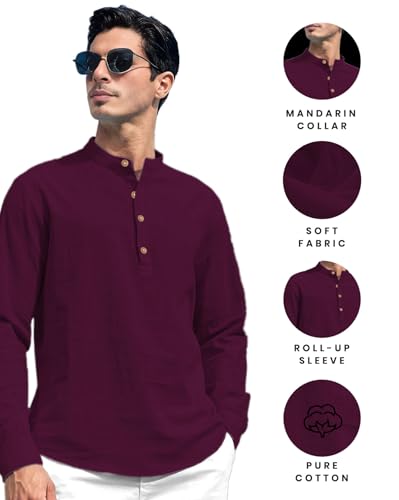 Image of Vida Loca Men Solid Cotton Blend Straight Kurta Shirt