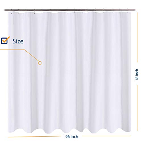 Image of N&Y HOME Fabric Shower Curtain Liner 96 x 78 inch XL Size, Hotel Quality, Washable, Water Repellent, White Bathroom Curtains with Grommets, 96x78