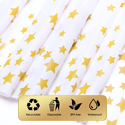 Lcpcx 3-Piece Disposable Plastic Rectangle Tablecloth,Fitted Table Clothes For 6 Foot And 8 Foot Tables,Gold Star Pattern Party Decorations,54X108 Inch,White (Golden Star) #TOP3