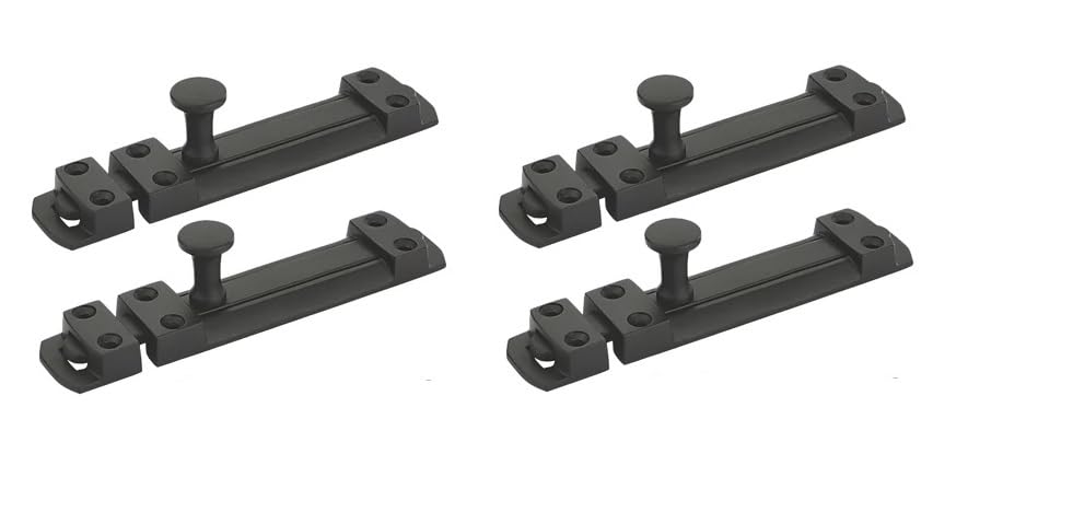 Golden Grace Security Door Slide Bolt Tower in Matt Black Finish, Patio Lock, Garage Backyard Gates - Pack of 4-100mm 4"