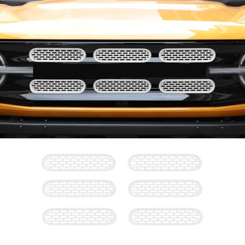 Image of Front Grill Mesh Grille Inserts Cover Frame Trims Kit 6Pcs Fit for Ford Bronco 2021-2024 2 /4 Door Exterior Accessories (White)