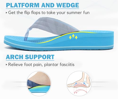 Image of COFACE Women's Flip Flops with Arch Support Ladies Fashion Lightweight Wedge Flip Flops Comfortable Yoga Mat Sole Summer Platform Thong Sandals