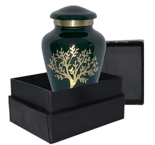 Image of Tree of Life Keepsake Small Keepsakes Urn for Human Ashes - Decorative Urn for Ashes Adult Female & Male, Funeral Urns - Dark Green