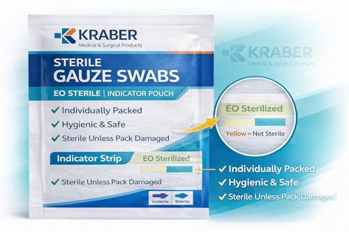 Image of Sterile Gauze Swabs 7.5cm x 7.5cm 12 Ply American Fold - 4 Pack | 100% Cotton ETO Sterilized | Medical Grade Wound Dressing Pads for First Aid & Surgical Use (20, Sterile Gauze)