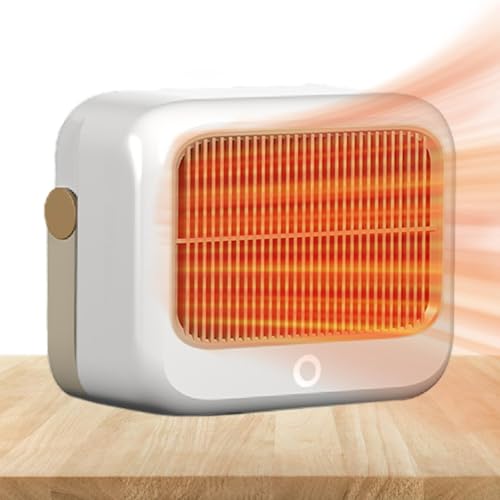 Calentador de cerámica portátil, enfriador eléctrico silencioso y compacto, asa de transporte, calefacción de escritorio ajustable, protección antigrifos y sobrecalentamiento