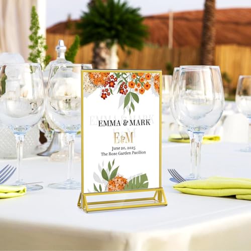 Image of Dynta Acrylic Sign Holder 4x6 8 Pack Double Sided Clear Plastic Display Stands, Tabletop Menu Holder, Flyer Display for Wedding, Party, Restaurant, Office, Retail (Gold Frame)