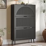BORNOON Shoe Cabinet for Entryway with 3 Flip Drawers, Slim Wooden Shoe Storage Organizer with Modern Fluted Pannel,Freestanding Narrow Hidden Shoe Rack for Hallway, Foyer, Living Room