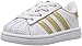 adidas Kids' Superstar J Sneaker, White/Gold Metallic/Blue, 4 M US Big Kid