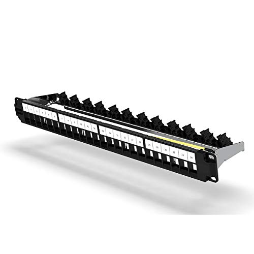 AMPCOM AMPCOM 24-Port 1U STP/UTP Blank Keystone Patch Panel, 19 inch Rack Wall Mount with Rear Cable Management Panel, RJ45 Ethernet,USB,HDMI,CAT5/CAT5E/CAT6/CAT7