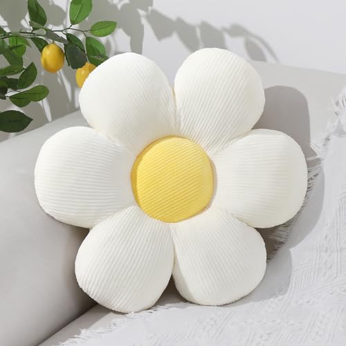 Mepherl Six Petal Flower Pillow,Soft Flower Shaped Throw Pillows Cushion Seating for Home Decorative,Cute Daisy Throw Pillow for Bed Sofa Couch (White,15.7'')