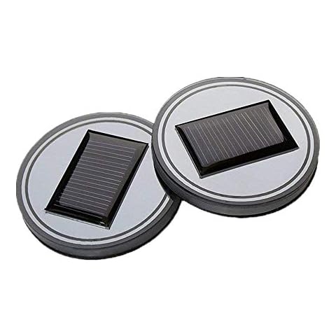 Youngine Pack of 2, Solar LED Car Cup Holder Mat Pad Waterproof Bottle Drinks Coaster Built-in Light and Vibration Sensor Car Interior Decoration Light Lamp (Blue) Cover
