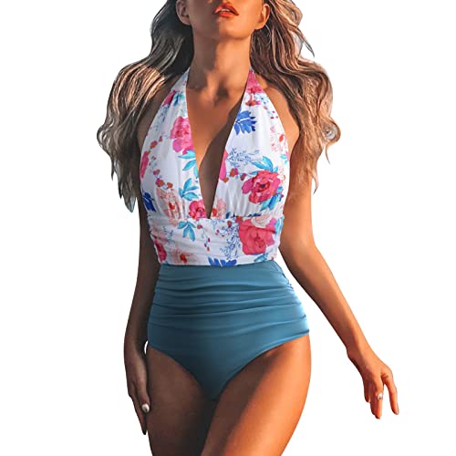 riou Bañadores Mujer Reductores para Natacion V-Cuello Halter Top Bikini Push Up Monokinis Cross Back Bohemio Estampado Ropa de Baño de Playa Tallas Grandes Brasileños Fiesta Nuevo/Diario