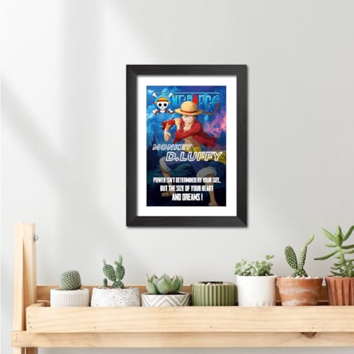 Image of TenorArts Luffy Poster OnePiece Anime Quotes Laminated Photo Frame Painting with Matt Finish Black Textures (12 inches x 9inches)