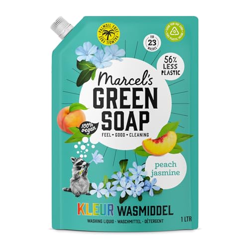 Marcel's Green Soap Recarga de detergente de color melocotón y jazmín – 1 l de recambio (23 lavados) – vegano, sin aceite de palma, microplásticos, antimanchas, a partir de 20 °C, ahorra un 56% de