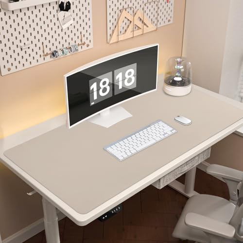 Image of AROPANA Anti-Slip Extended Mouse Pad | PU Vegan Leather Desk Mat | Large Computer Desk Protector Pad with Suede Base for Keyboard, Laptop, Office & Home (120x60CM, White)